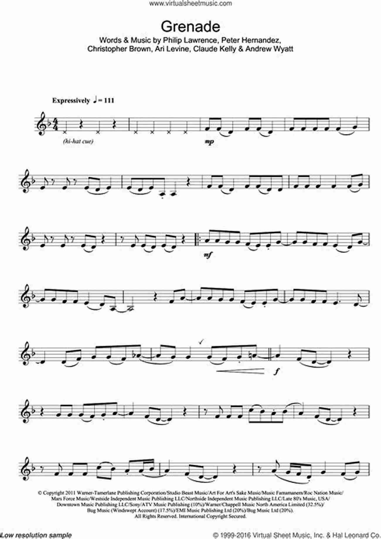 Bruno Mars Grenade Sheet Music For Alto Sax 101 Popular Songs For Alto Sax (SAXOPHONE)