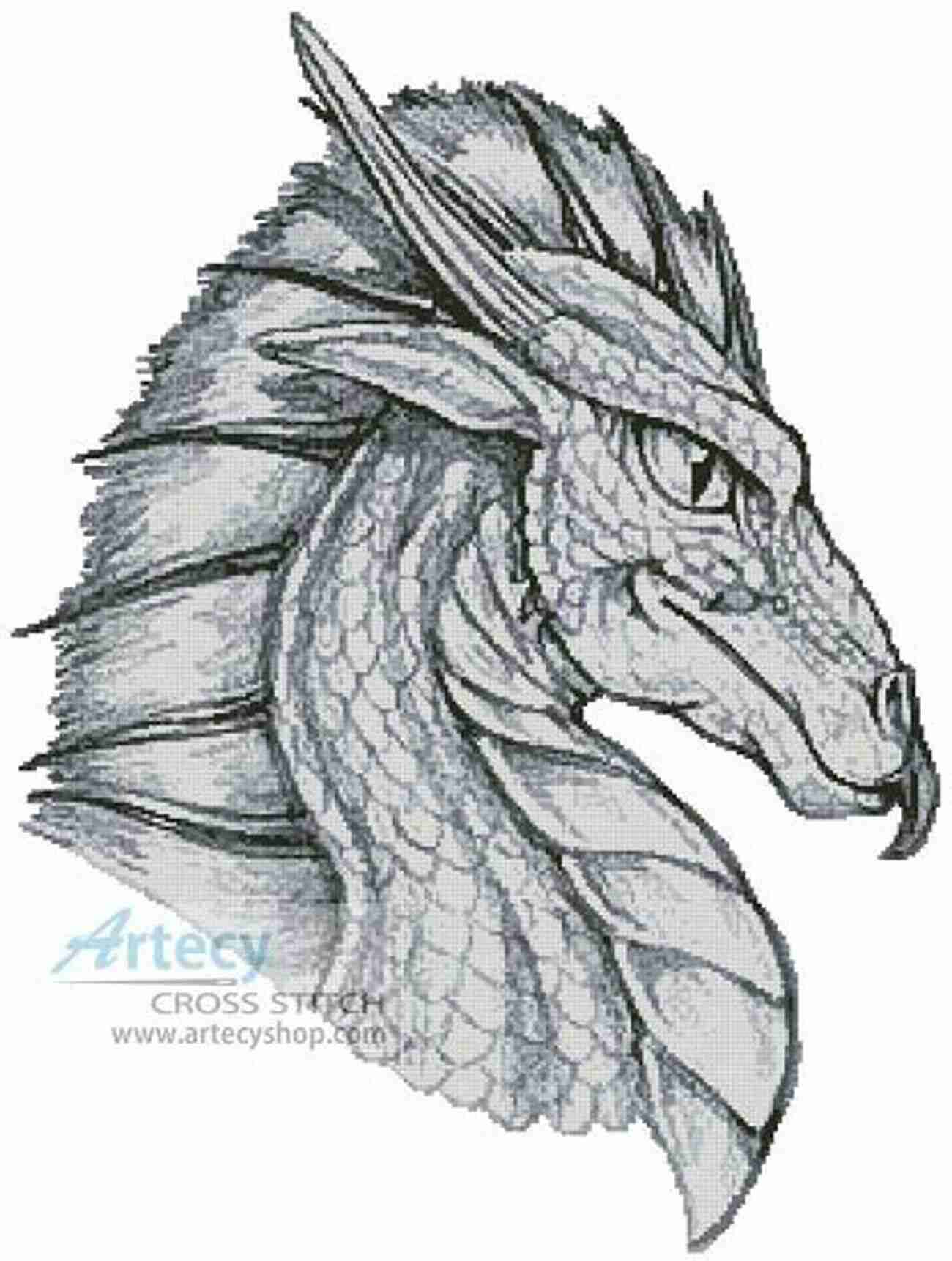 Close Up Of The Dragon Head Cross Stitch Pattern A Detailed Close Up Of The Dragon Head, Showing The Intricate Stitches And Attention To Detail Dragon Head 3 Cross Stitch Pattern