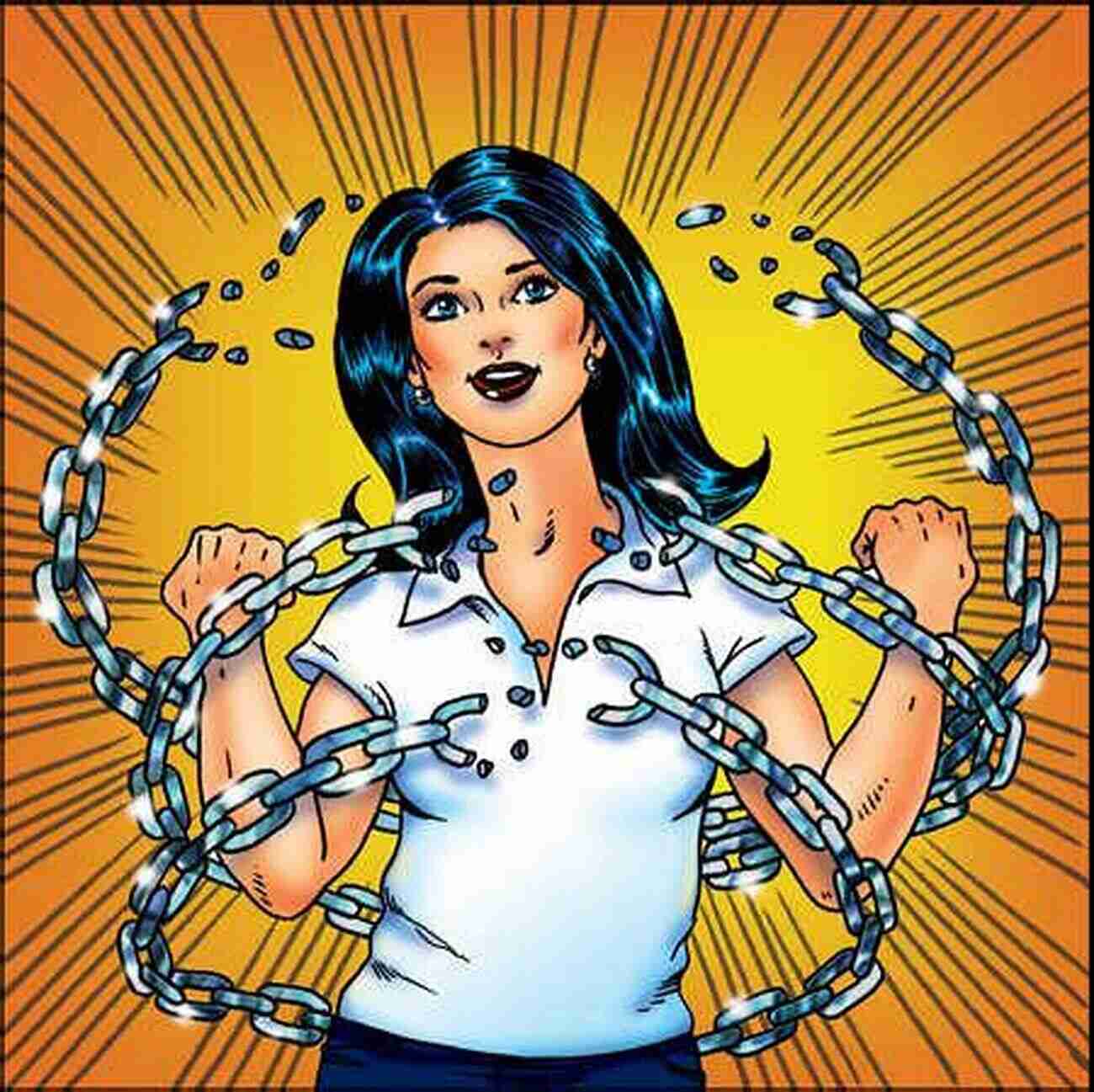 Determined Woman Breaking Through Chains, Illustrating Self Reliance And Empowerment. Smart School Girl Life Hacks: How To Become Self Reliant