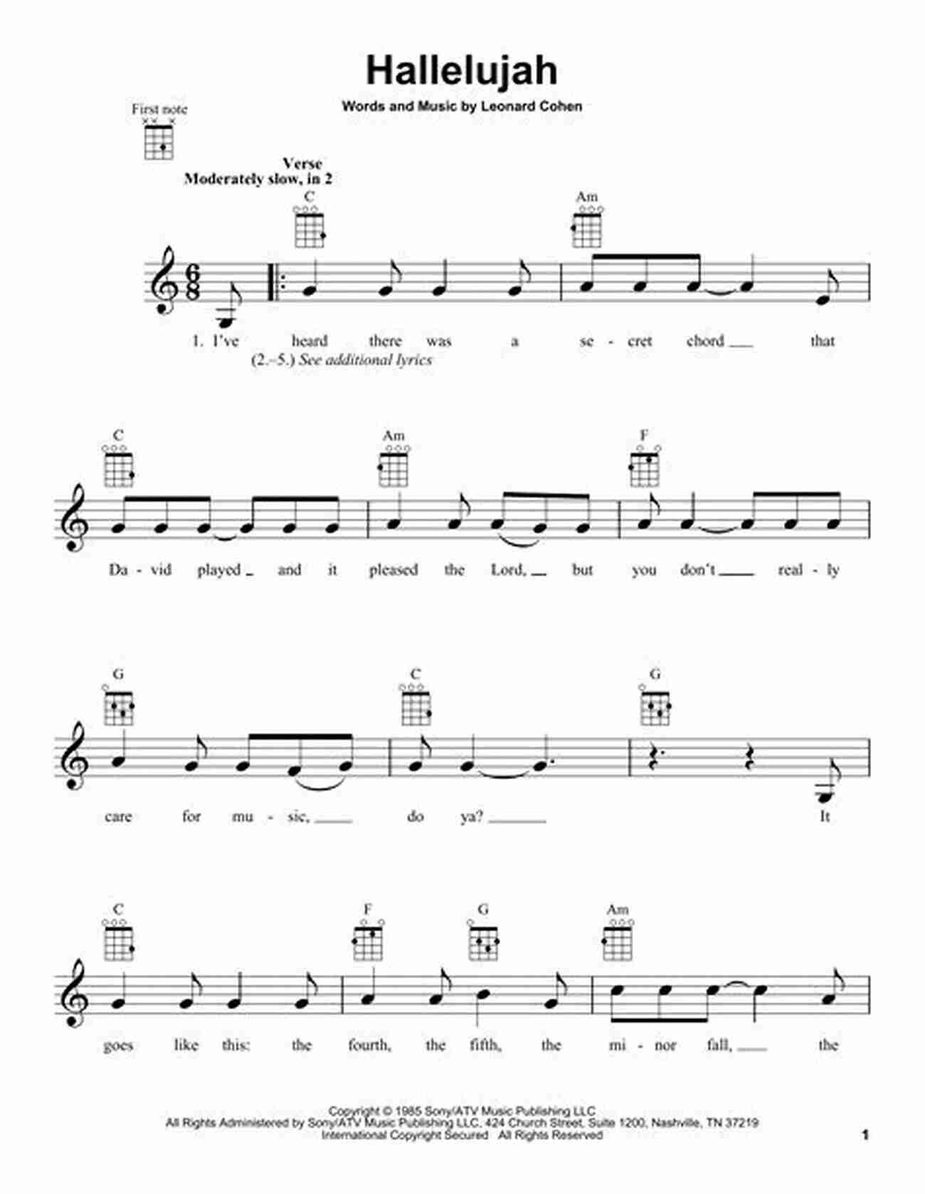 Hallelujah Ukulele Tab By Leonard Cohen Tabs Collection For Fingerstyle Ukulele