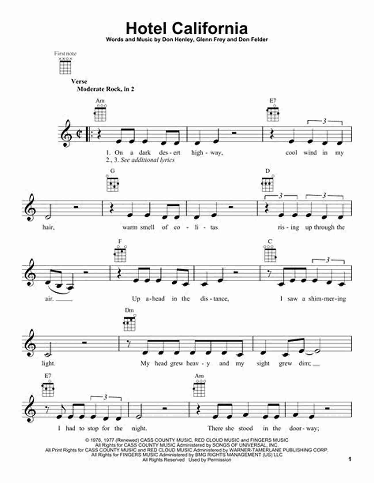 Hotel California Ukulele Tab By Eagles Tabs Collection For Fingerstyle Ukulele