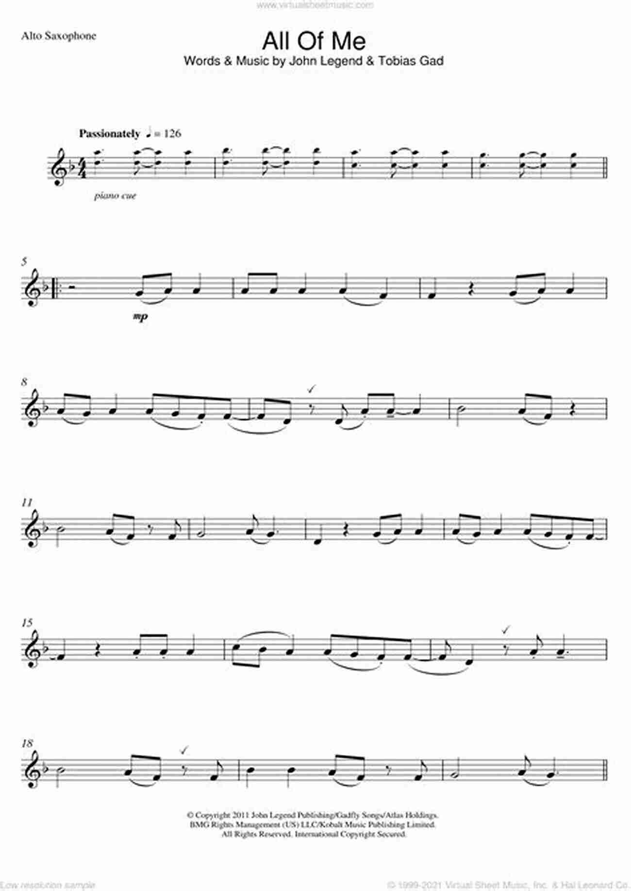 John Legend All Of Me Sheet Music For Alto Sax 101 Popular Songs For Alto Sax (SAXOPHONE)