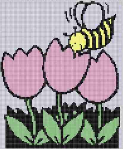 Bee with Flowers Cross Stitch Pattern